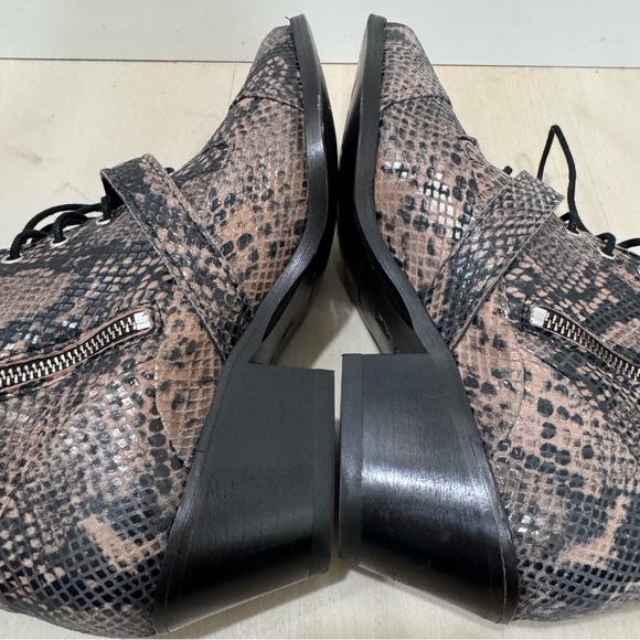 AllSaints Katy Leather Boots Taupe Snake Print Women EU 40 US 10 Heeled Lace Up - Picture 6 of 16